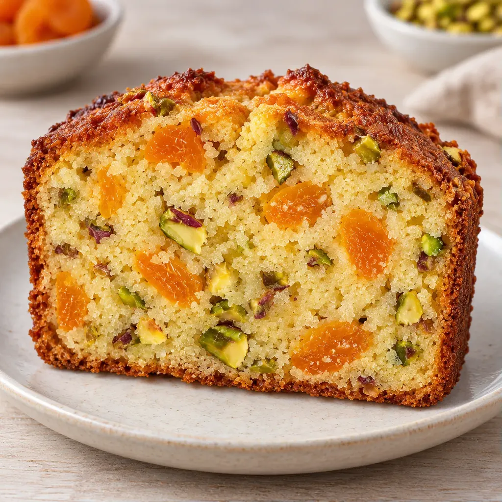 Plumcake al burro — albicocche secche, pistacchi