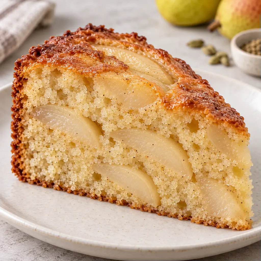 Torta allo yogurt — pere, cardamomo