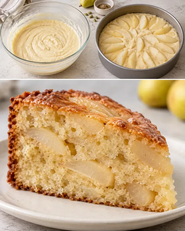 Torta allo yogurt — pere, cardamomo