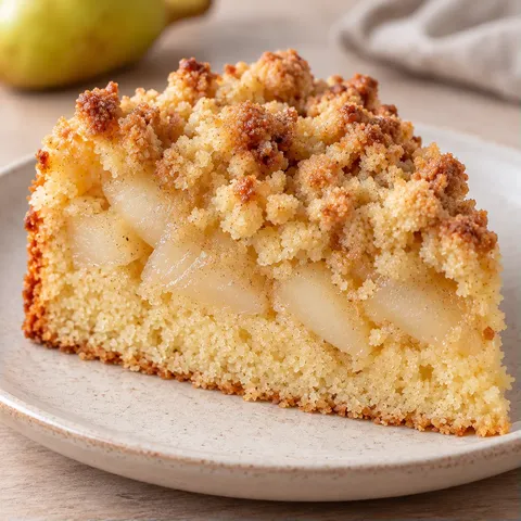 Torta con crumble — pere, cardamomo