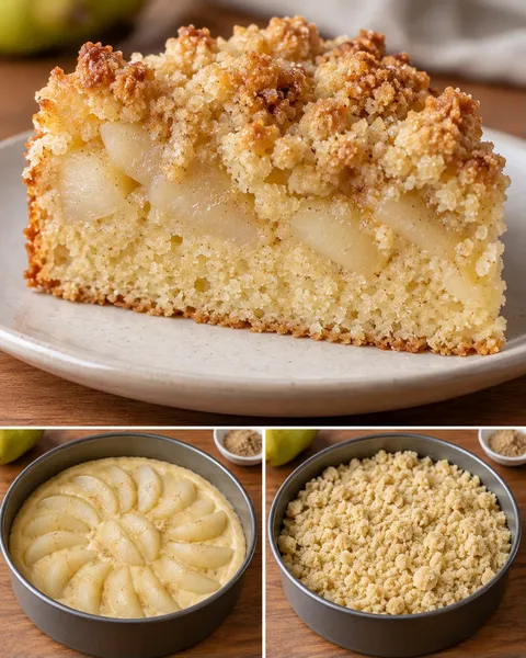 Torta con crumble — pere, cardamomo