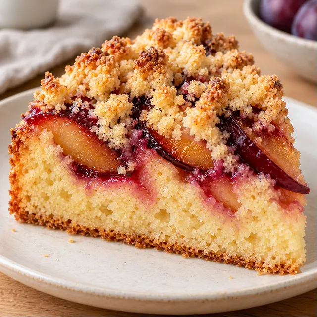 Torta con crumble — prugne, vaniglia