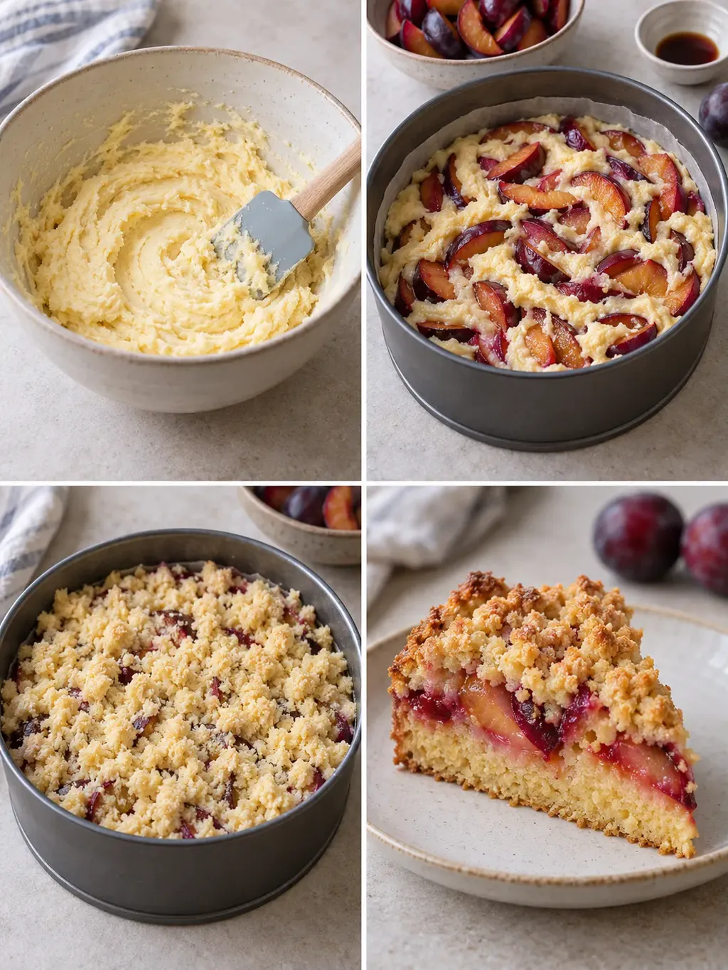 Torta con crumble — prugne, vaniglia