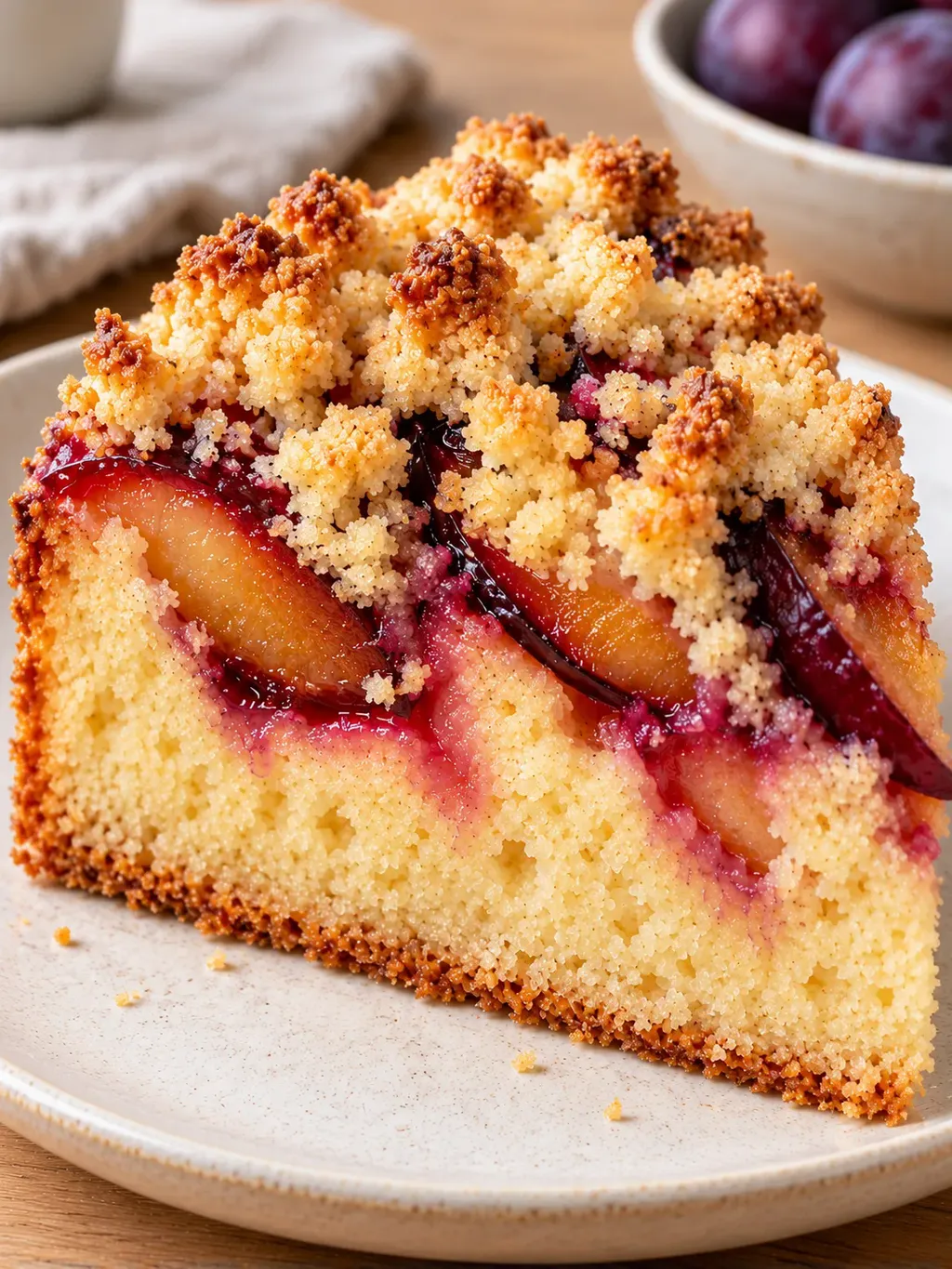 Torta con crumble — prugne, vaniglia