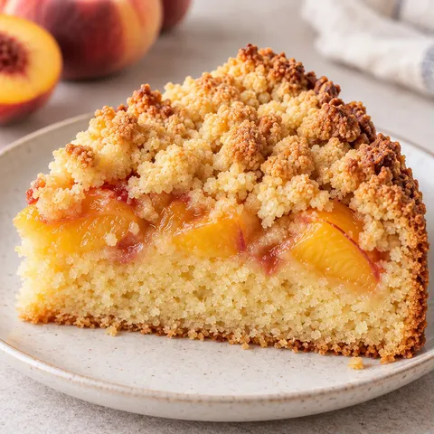 Torta con crumble — pesche, vaniglia