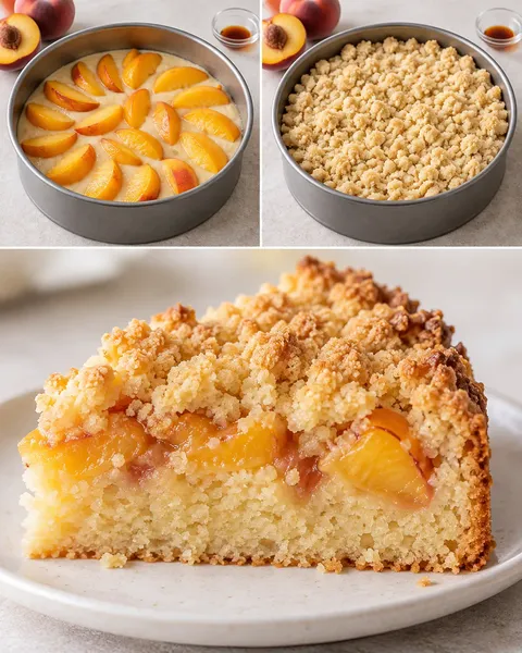 Torta con crumble — pesche, vaniglia