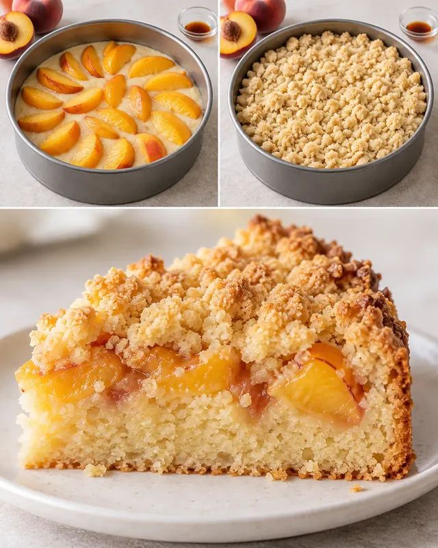 Torta con crumble — pesche, vaniglia