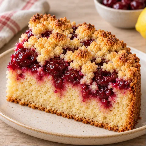 Torta con crumble — amarene, limone