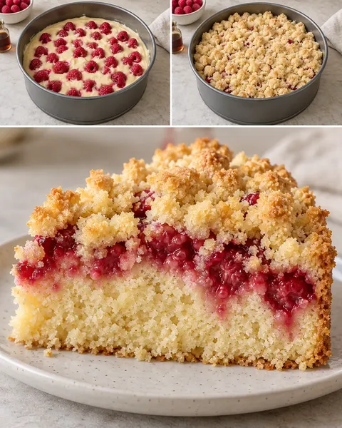 Torta con crumble — lamponi, vaniglia
