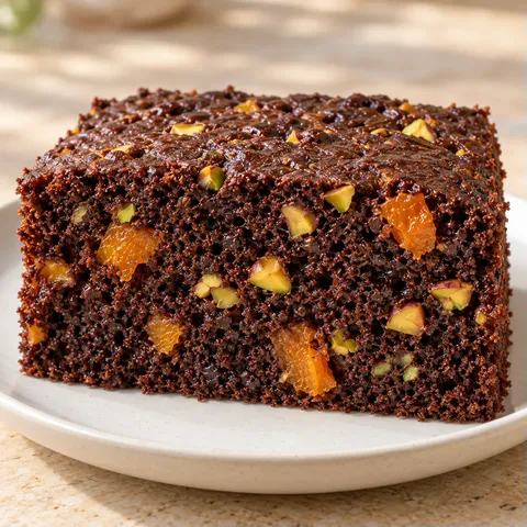 Torta al cacao — albicocche secche, pistacchi