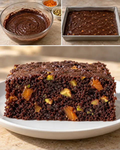 Torta al cacao — albicocche secche, pistacchi