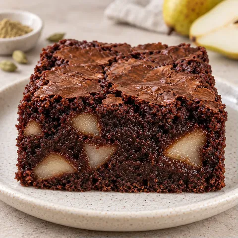 Brownie — pere, cardamomo