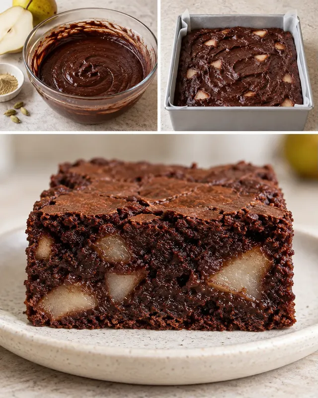 Brownie — pere, cardamomo
