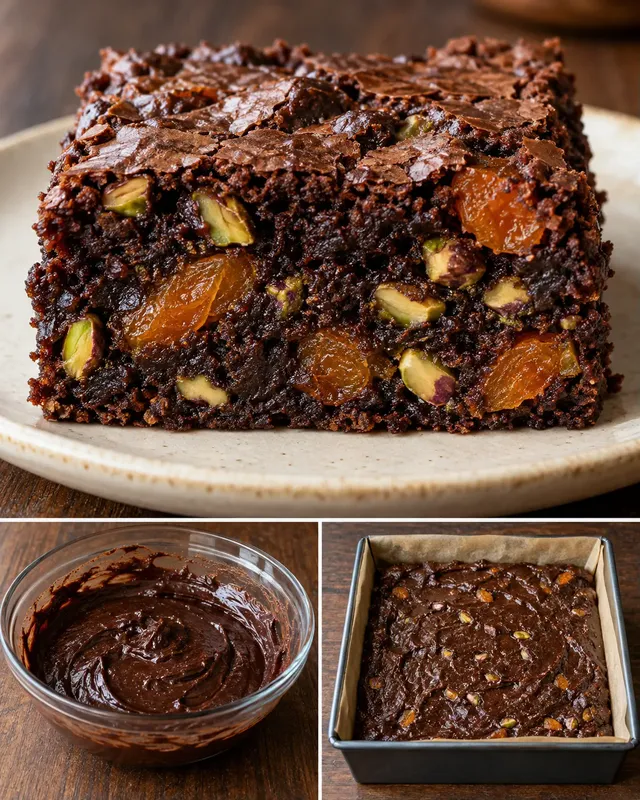 Brownie — albicocche secche, pistacchi