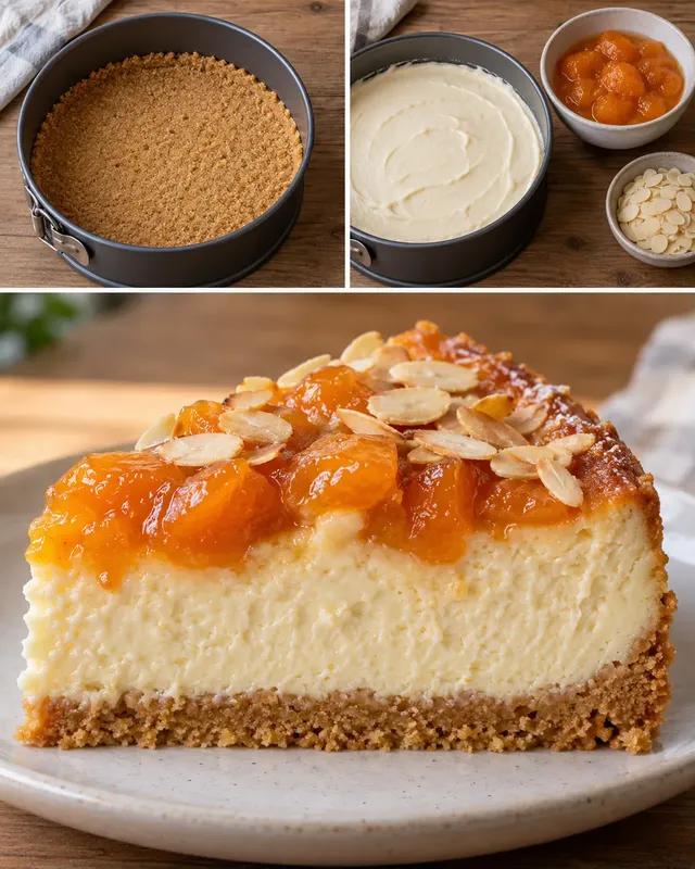 Cheesecake al forno — albicocche, mandorle