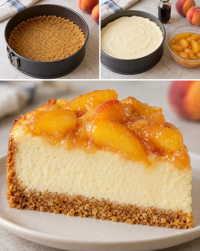 Cheesecake al forno — pesche, vaniglia