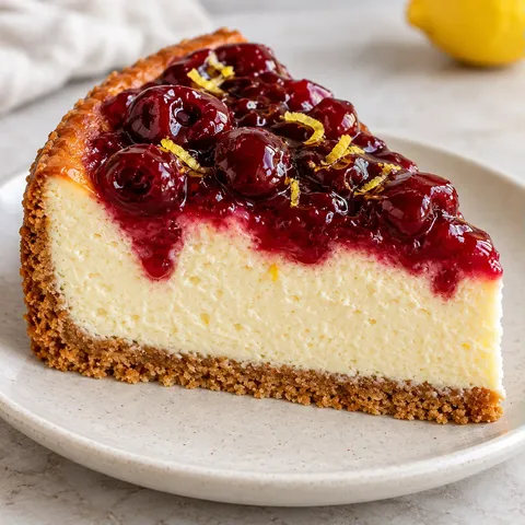 Cheesecake al forno — amarene, limone