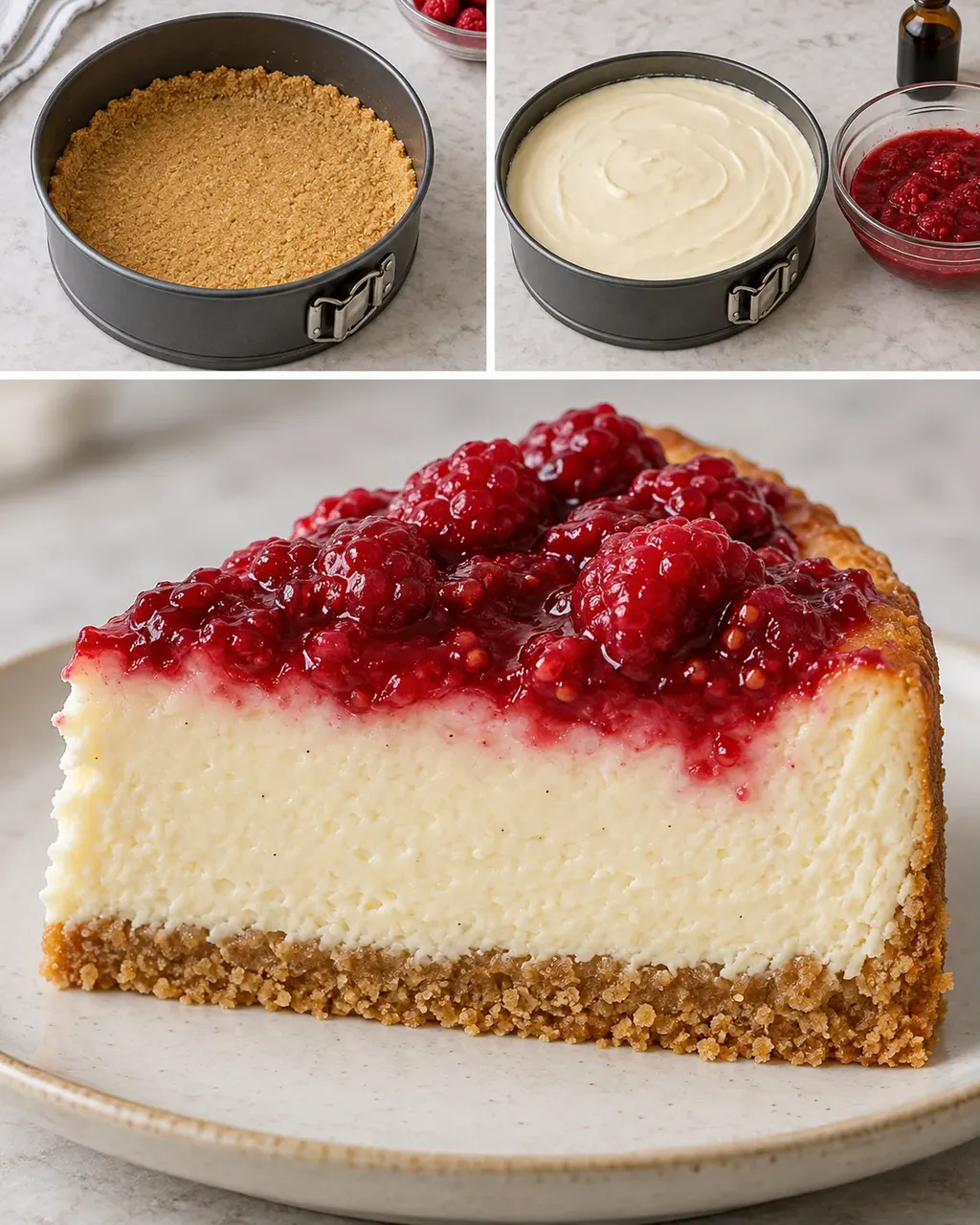 Cheesecake al forno — lamponi, vaniglia