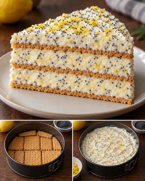 Torta fredda ai biscotti — limone, papavero