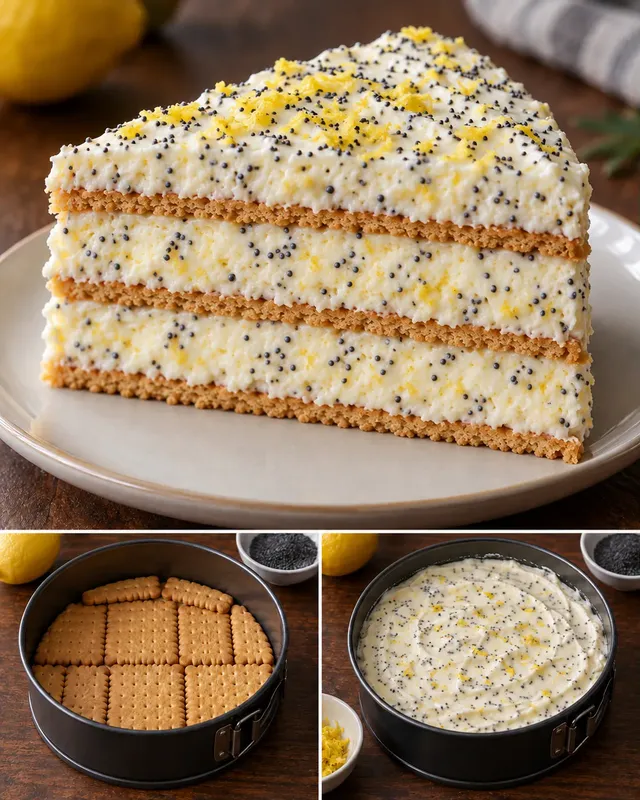 Torta fredda ai biscotti — limone, papavero