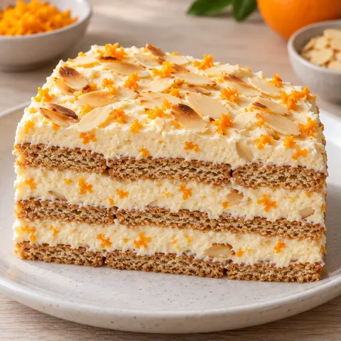 Torta fredda ai biscotti — arancia, mandorle