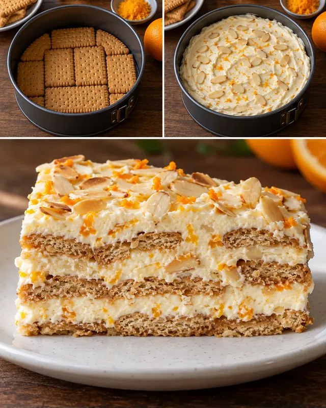 Torta fredda ai biscotti — arancia, mandorle
