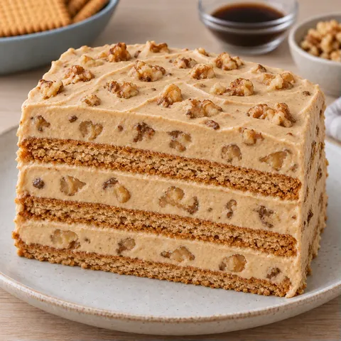 Torta fredda ai biscotti — caffè, noci