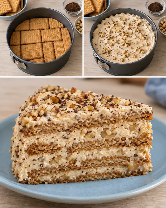 Torta fredda ai biscotti — caffè, noci