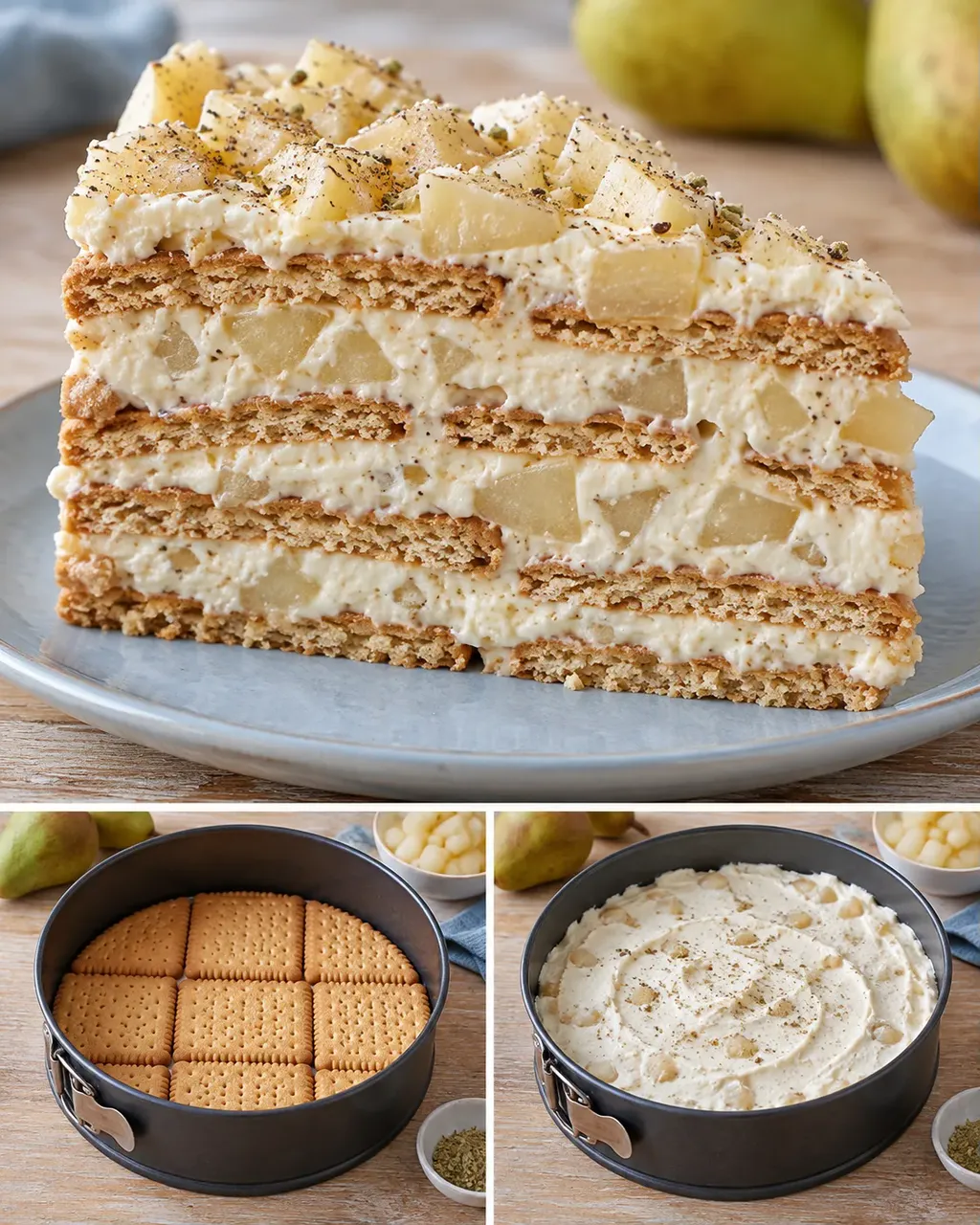 Torta fredda ai biscotti — pere, cardamomo