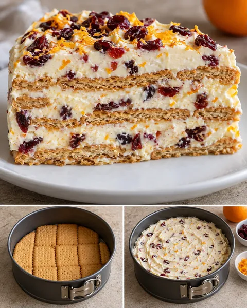 Torta fredda ai biscotti — mirtilli rossi, arancia
