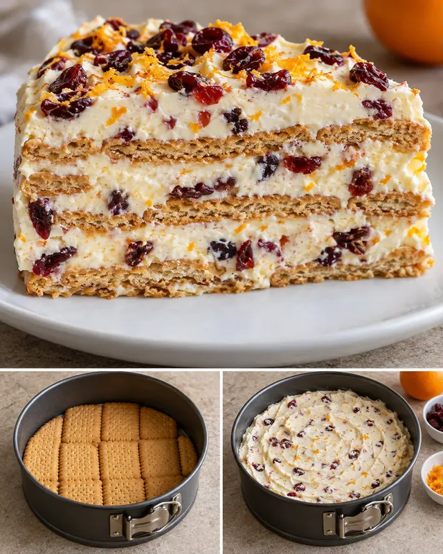 Torta fredda ai biscotti — mirtilli rossi, arancia