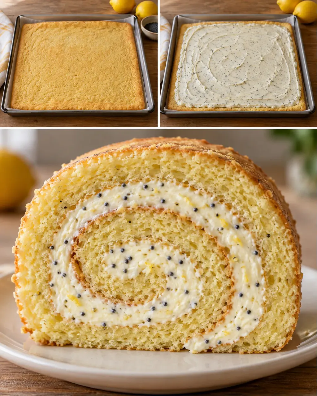 Rotolo di pan di Spagna — limone, papavero