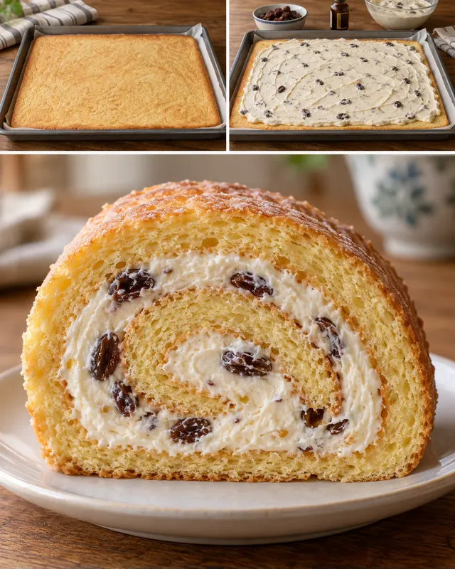 Rotolo di pan di Spagna — uvetta, vaniglia