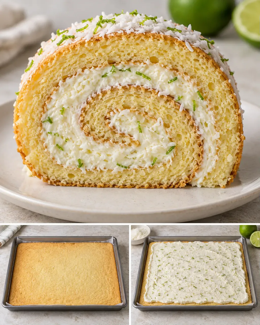 Rotolo di pan di Spagna — cocco, lime