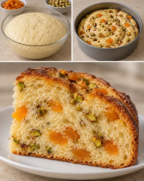 Dolce lievitato — albicocche secche, pistacchi