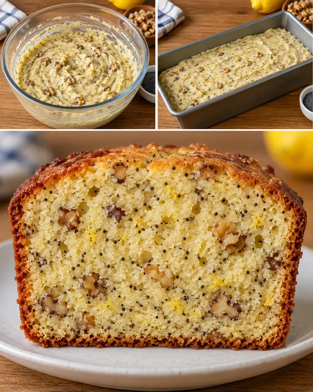 Plumcake al burro — limone, papavero, noci
