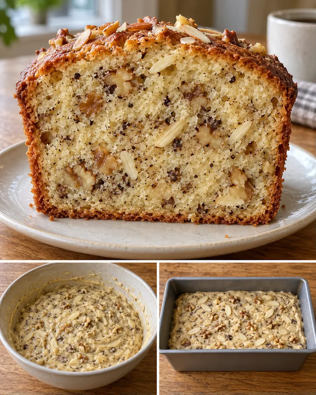 Plumcake al burro — caffè, noci, mandorle