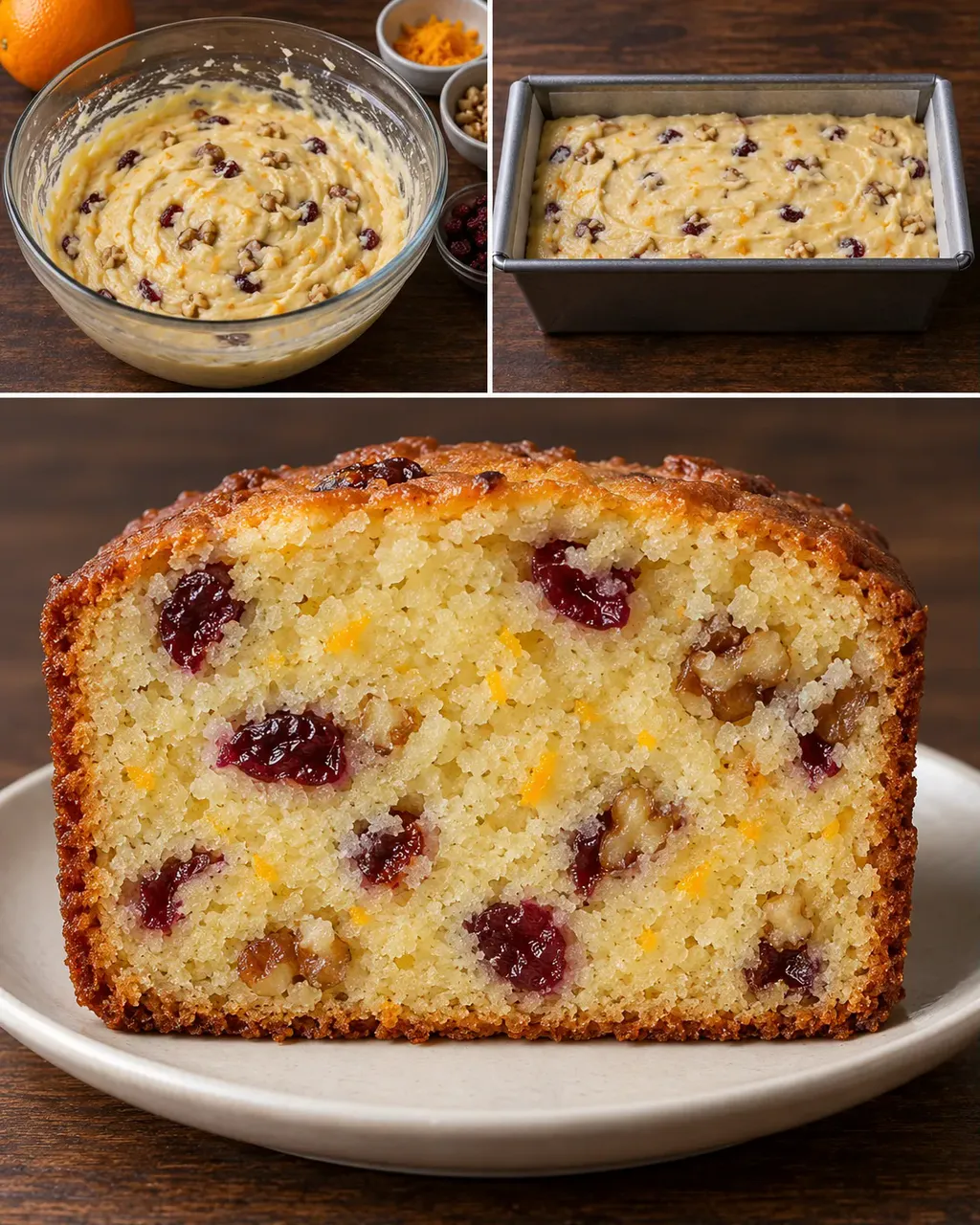 Plumcake al burro — mirtilli rossi, arancia, noci