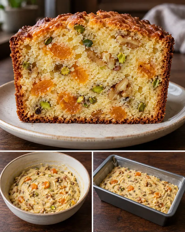 Plumcake al burro — albicocche secche, pistacchi, noci