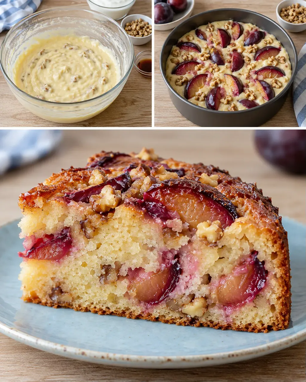 Torta allo yogurt — prugne, vaniglia, noci