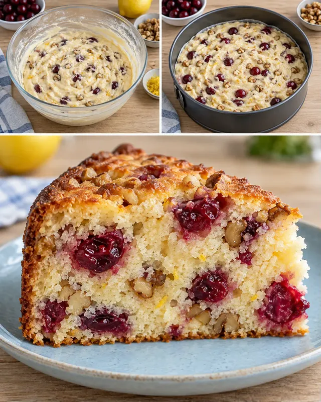 Torta allo yogurt — amarene, limone, noci