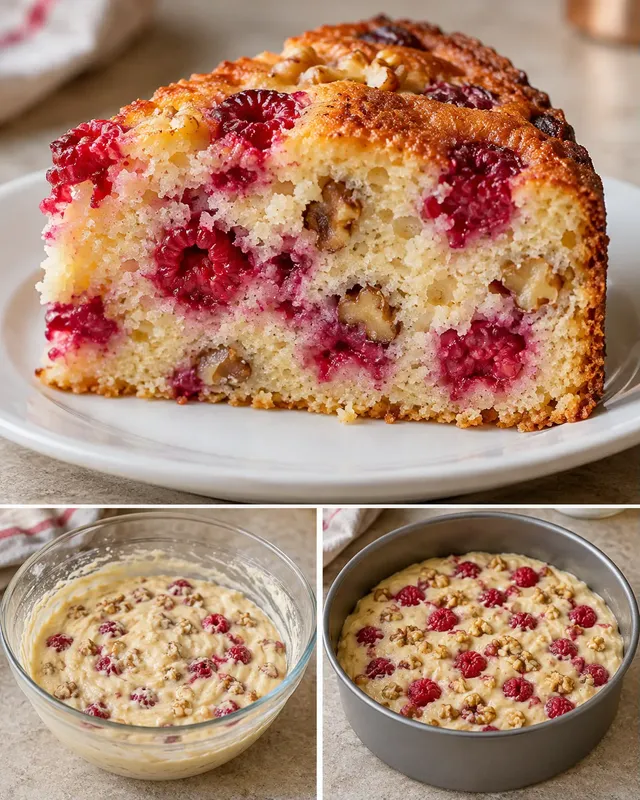 Torta allo yogurt — lamponi, vaniglia, noci