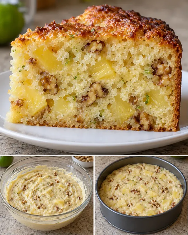 Torta allo yogurt — ananas, lime, noci