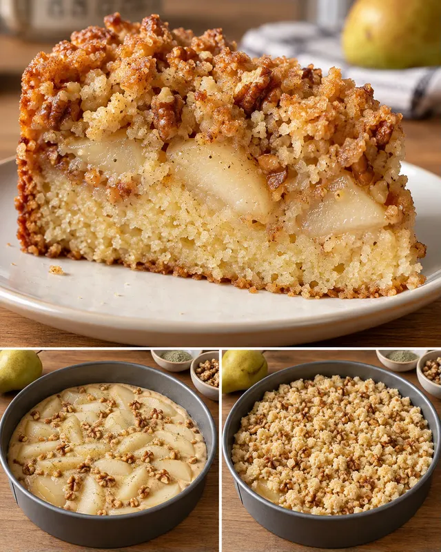 Torta con crumble — pere, cardamomo, noci