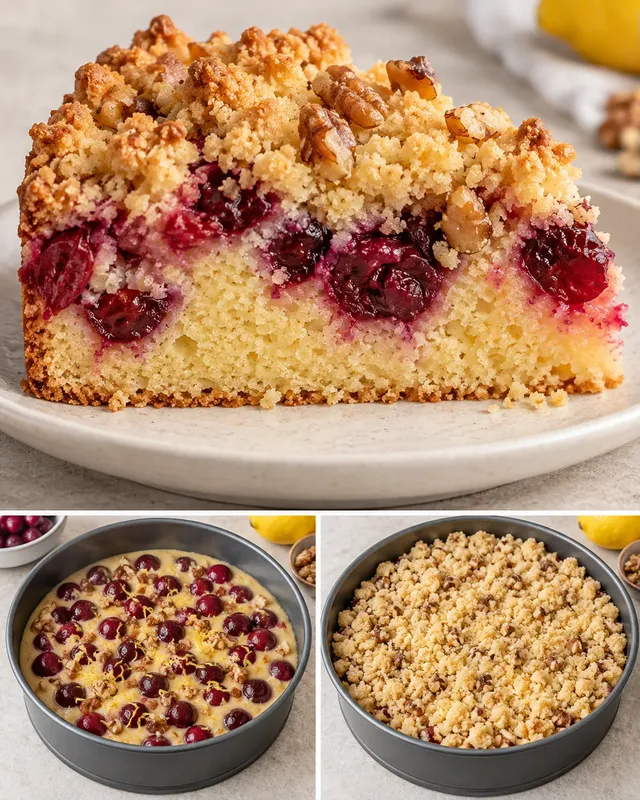 Torta con crumble — amarene, limone, noci