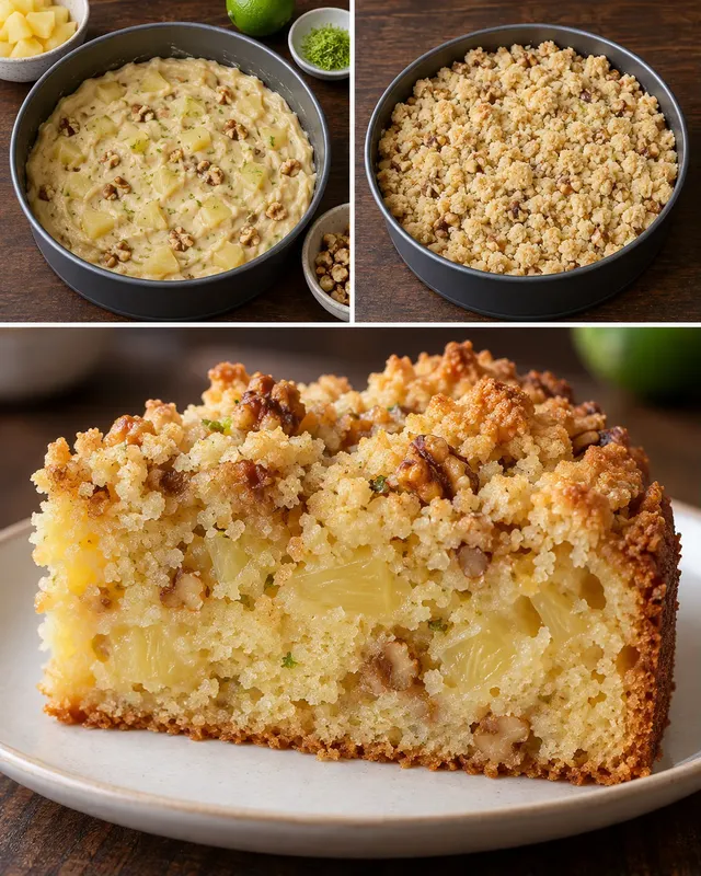 Torta con crumble — ananas, lime, noci