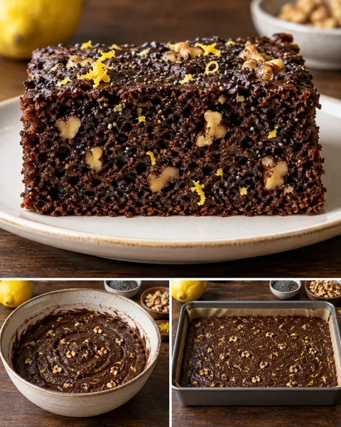 Torta al cacao — limone, papavero, noci