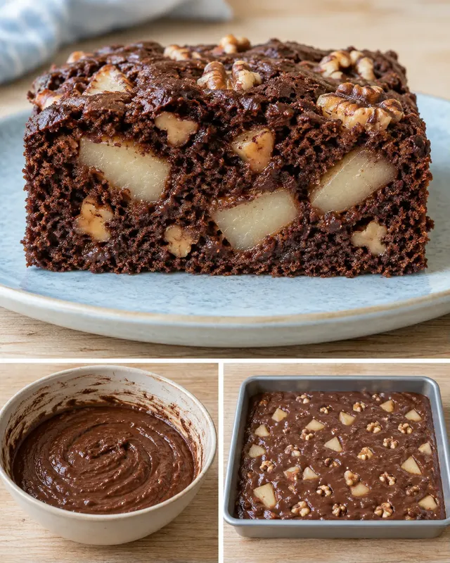 Torta al cacao — pere, cardamomo, noci