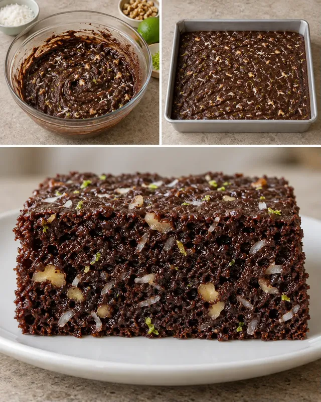 Torta al cacao — cocco, lime, noci