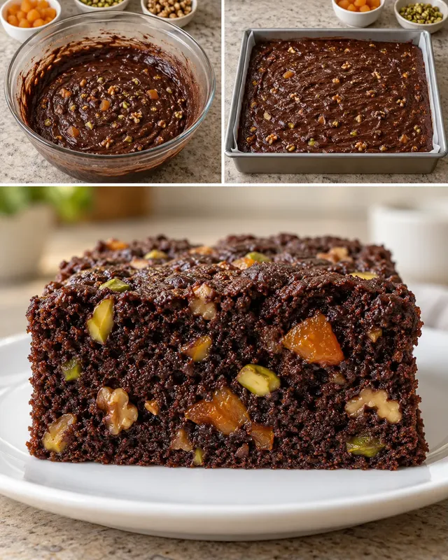 Torta al cacao — albicocche secche, pistacchi, noci